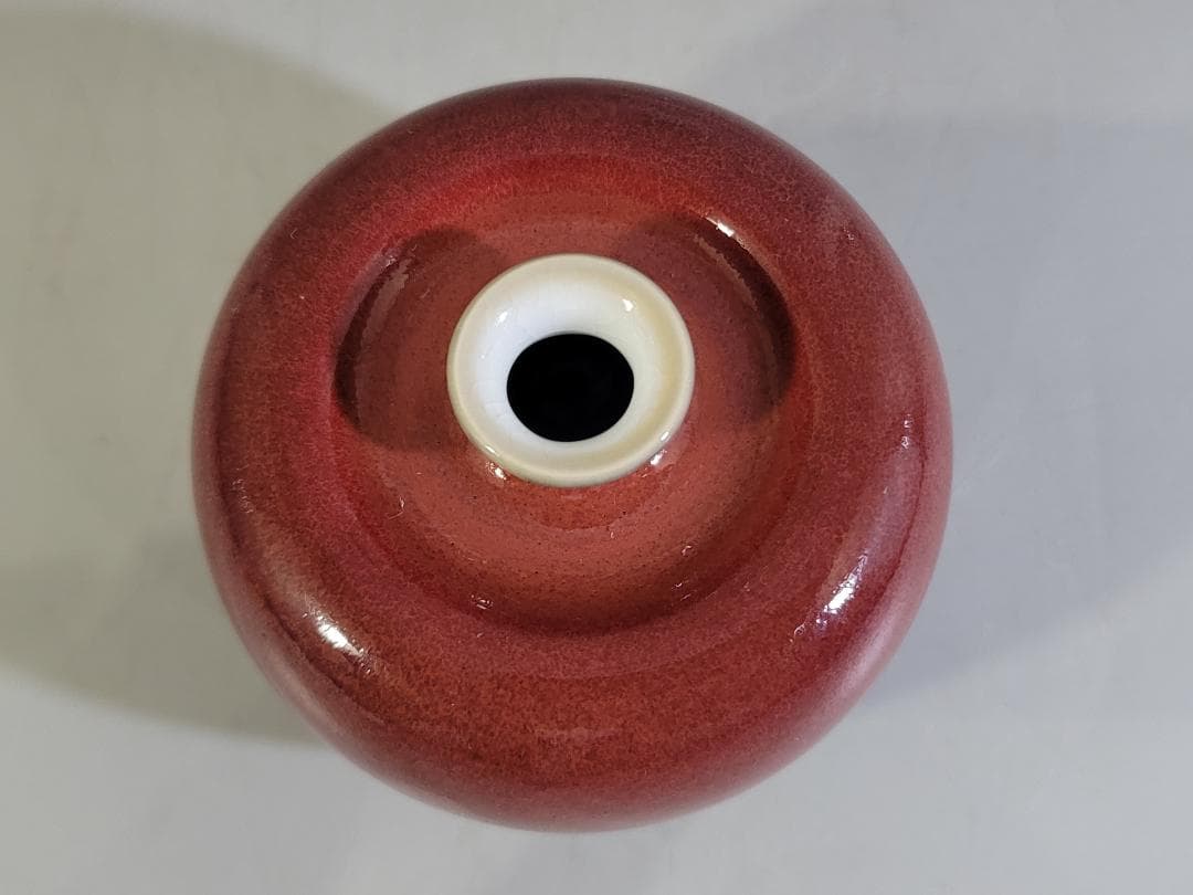 清時代 康熙年製 豆紅釉苹果尊・時代物・古陶磁・古賞物・旧家買出品