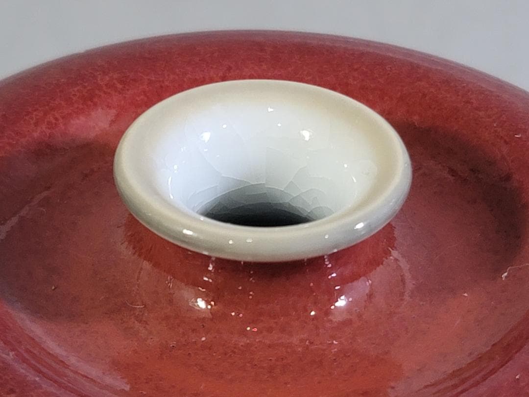 清時代 康熙年製 豆紅釉苹果尊・時代物・古陶磁・古賞物・旧家買出品