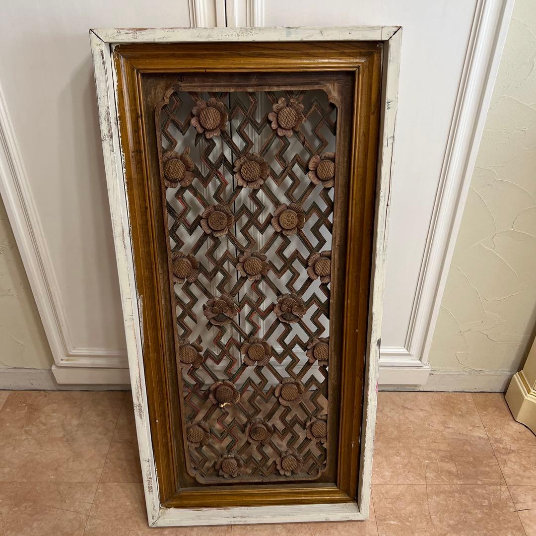 韓国アンティーク＊装飾的な木製パネル 花モチーフ