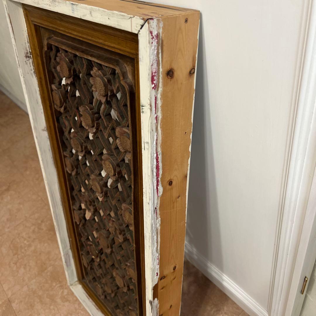 韓国アンティーク＊装飾的な木製パネル 花モチーフ