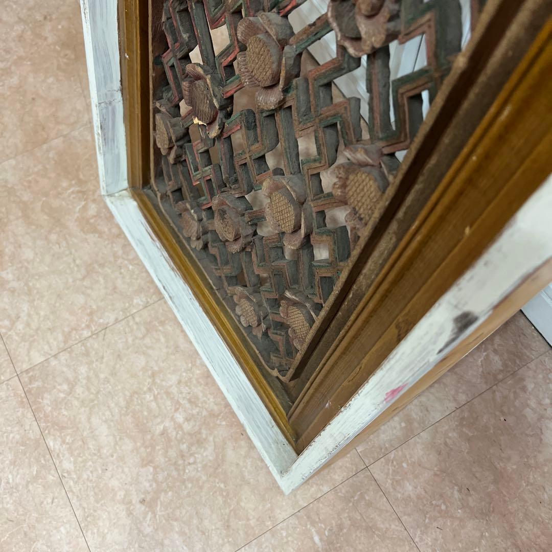 韓国アンティーク＊装飾的な木製パネル 花モチーフ