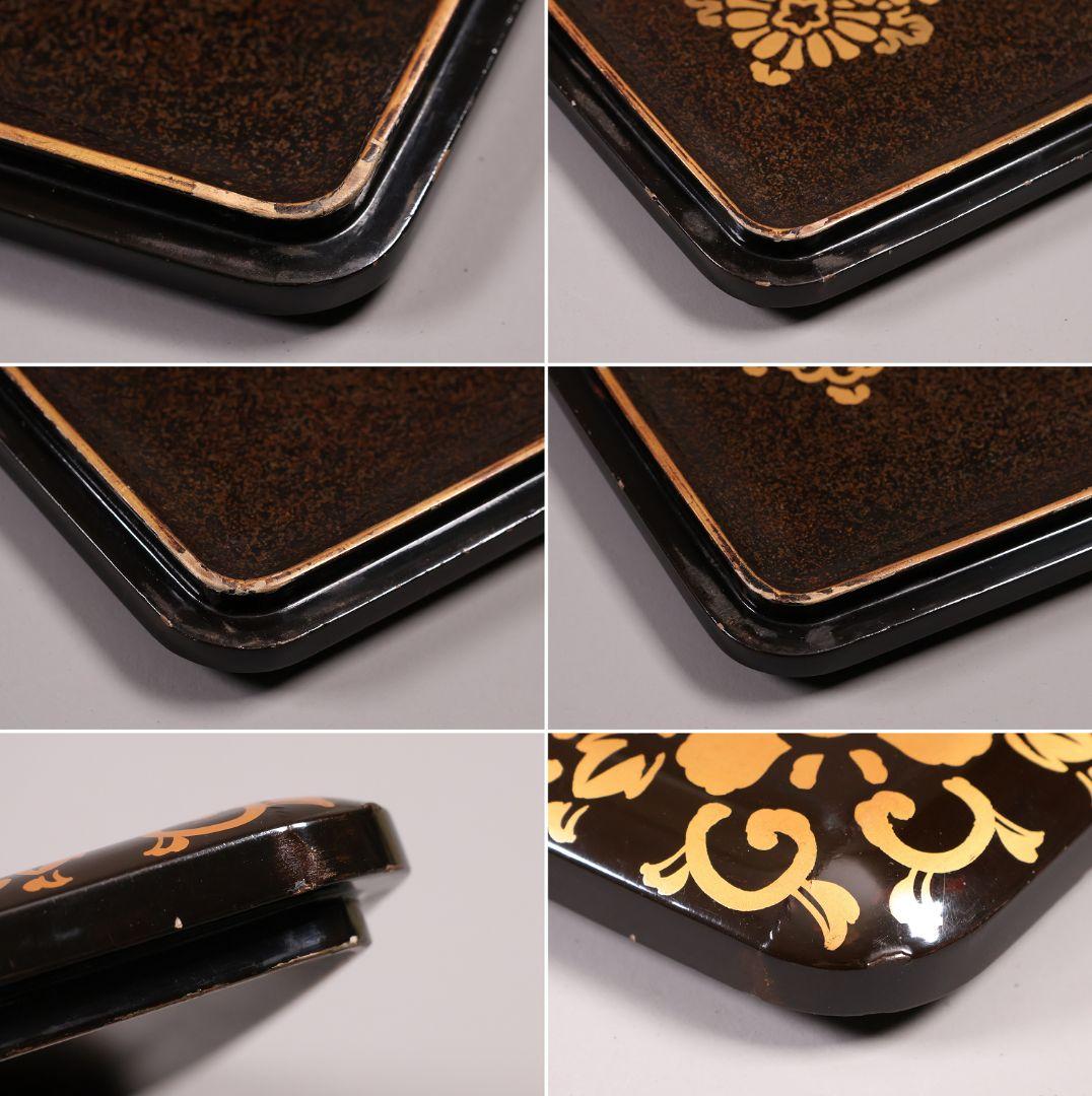 【MA808】時代 加賀蒔絵 桐鳳凰・花唐草 金蒔絵 梨地 饅頭箱 菓子箱 漆芸