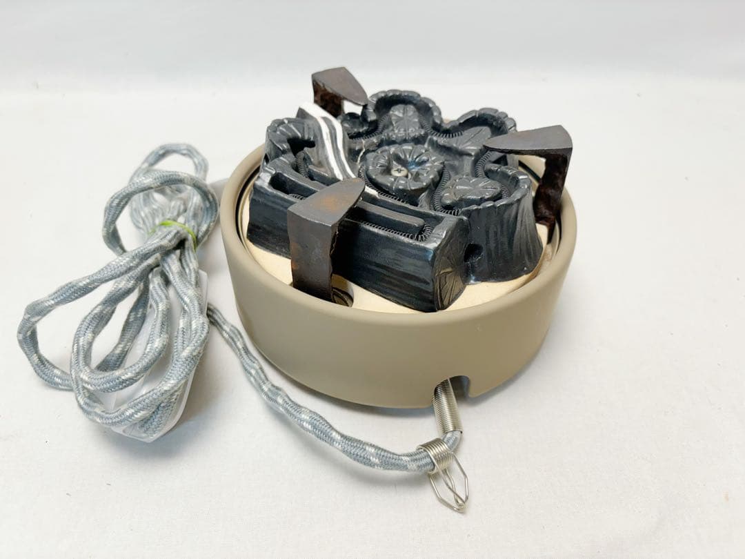 茶道具 釜師菊地政光 風炉師麻生雄芳造 唐銅 本焼釜添朝鮮風炉 野々田電熱器共箱