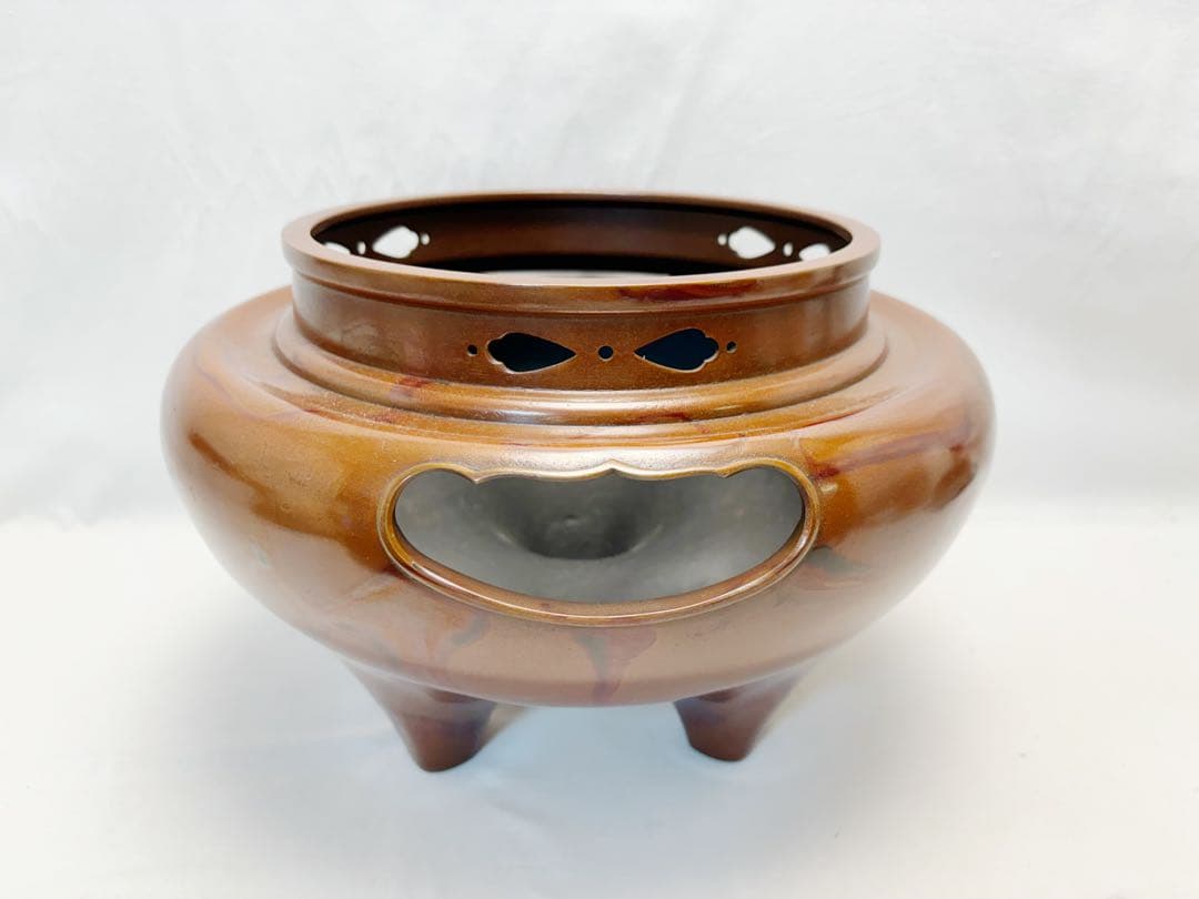 茶道具 釜師菊地政光 風炉師麻生雄芳造 唐銅 本焼釜添朝鮮風炉 野々田電熱器共箱