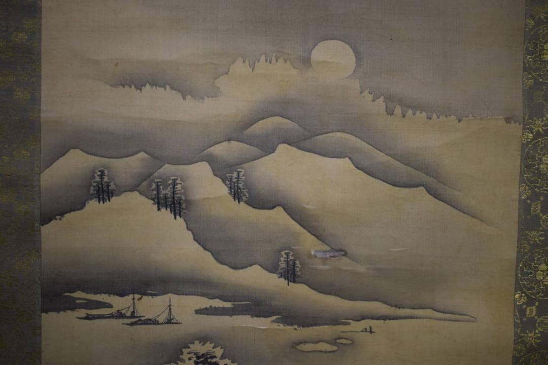 模写/雪舟/等楊（とうよう）/山水人物図/布袋屋掛軸HH-65