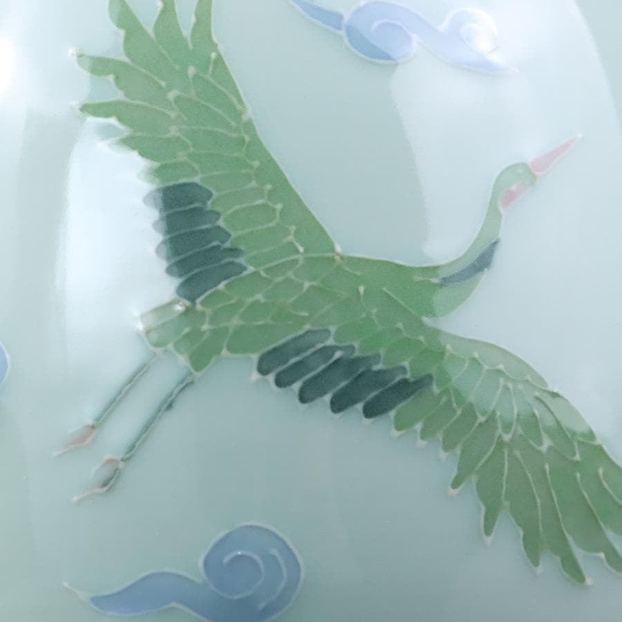 Y3122-29 茶道具 砥部焼 陶詩窯 山下勇 造 鶴文水指 共箱　　さ