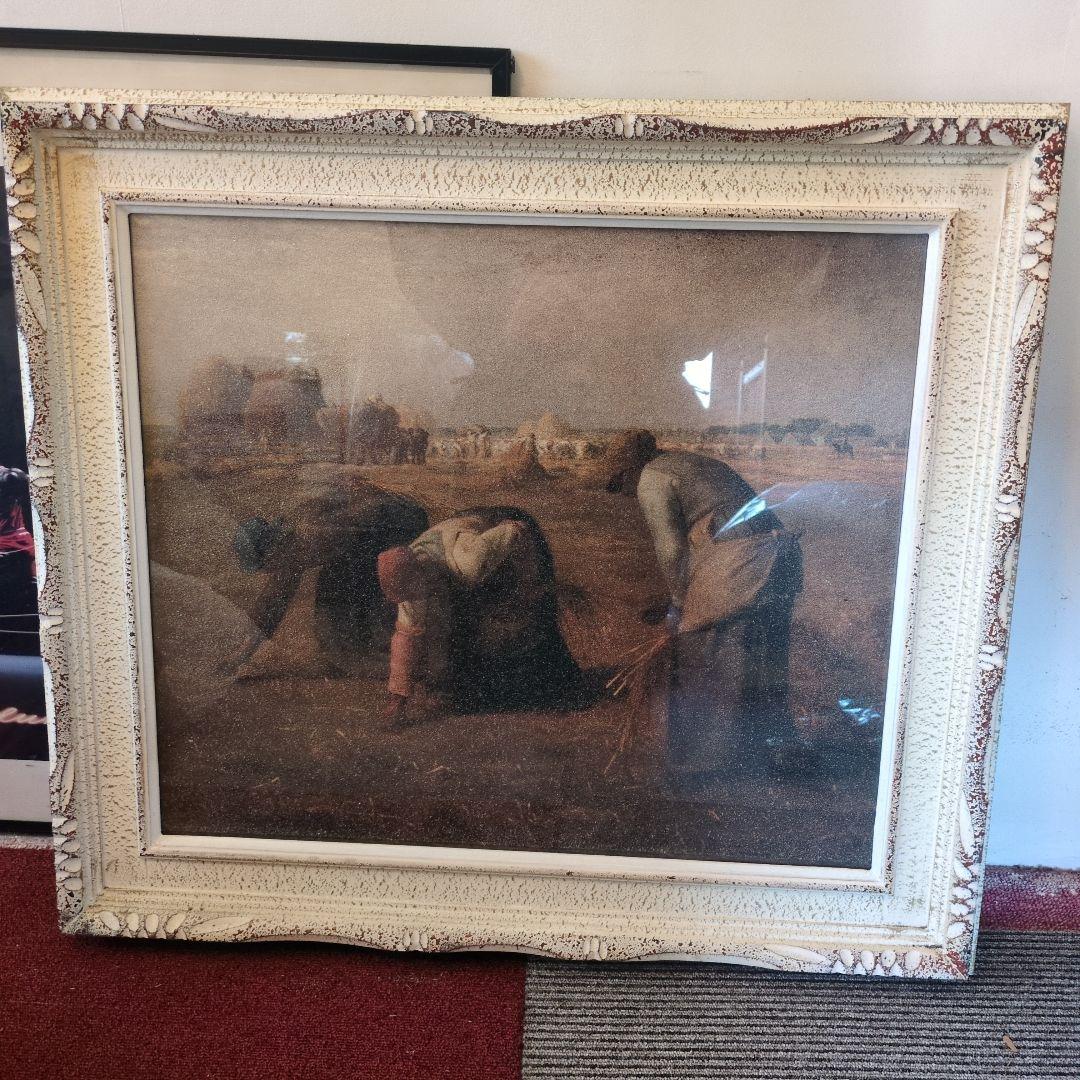 昭和レトロ　水晶絵　フランソワ ミレー 落穂拾い 複製名画 絵画 美術品 壁掛け