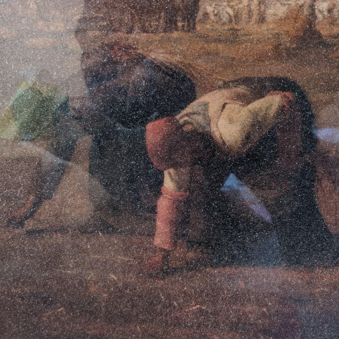 昭和レトロ　水晶絵　フランソワ ミレー 落穂拾い 複製名画 絵画 美術品 壁掛け