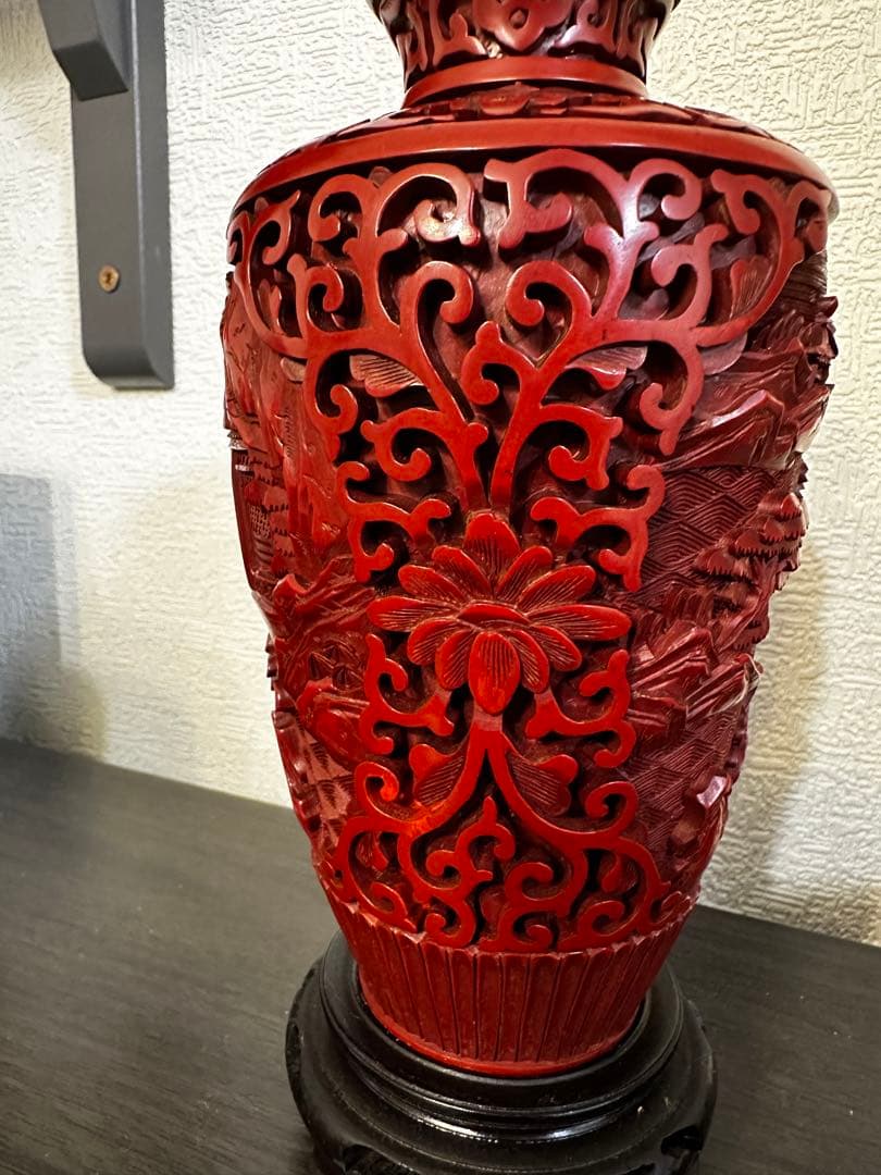 堆朱，中国，剔红，清時代，骨董，花瓶，摆件，置物