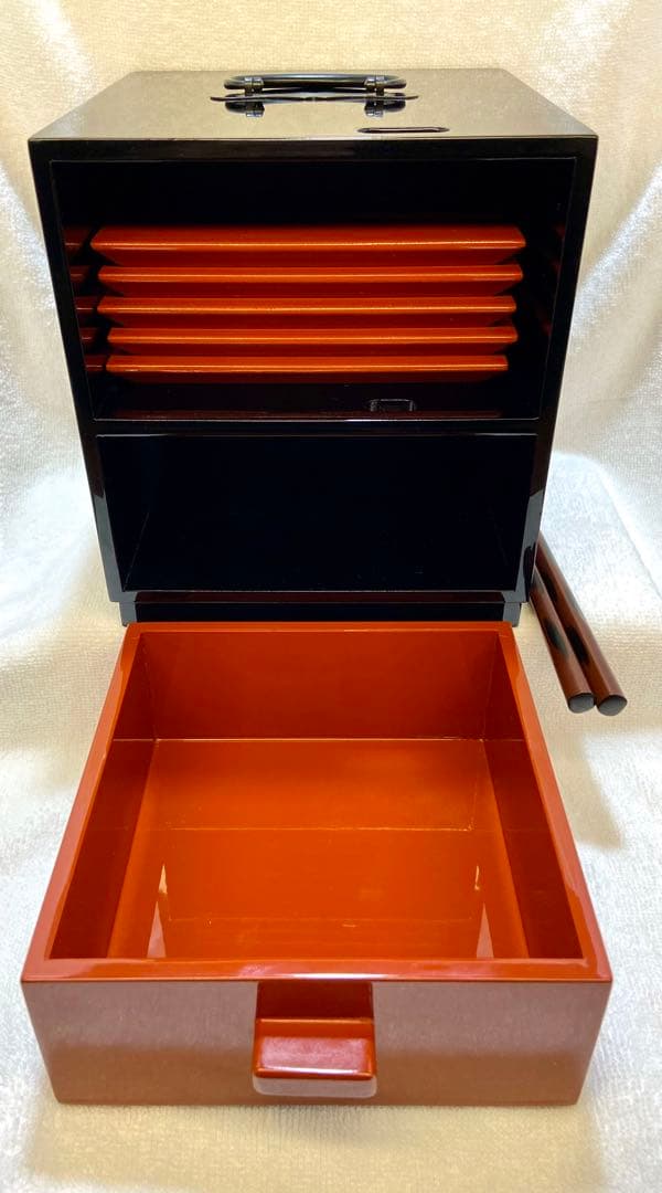 茶道具 漆器 手提げ 菓子器揃 銘々皿 黒と朱【匿名配送】