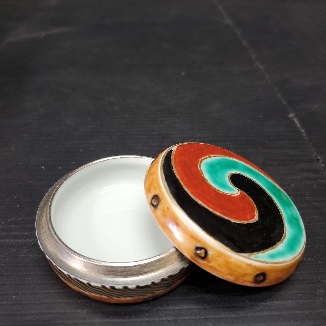 香合 色絵太鼓 叶 松谷 茶道具 共箱 栞