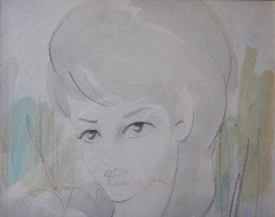 東郷青児　婦人像　水彩画　6号　額装　右下にサイン　東郷青児鑑定委員会証