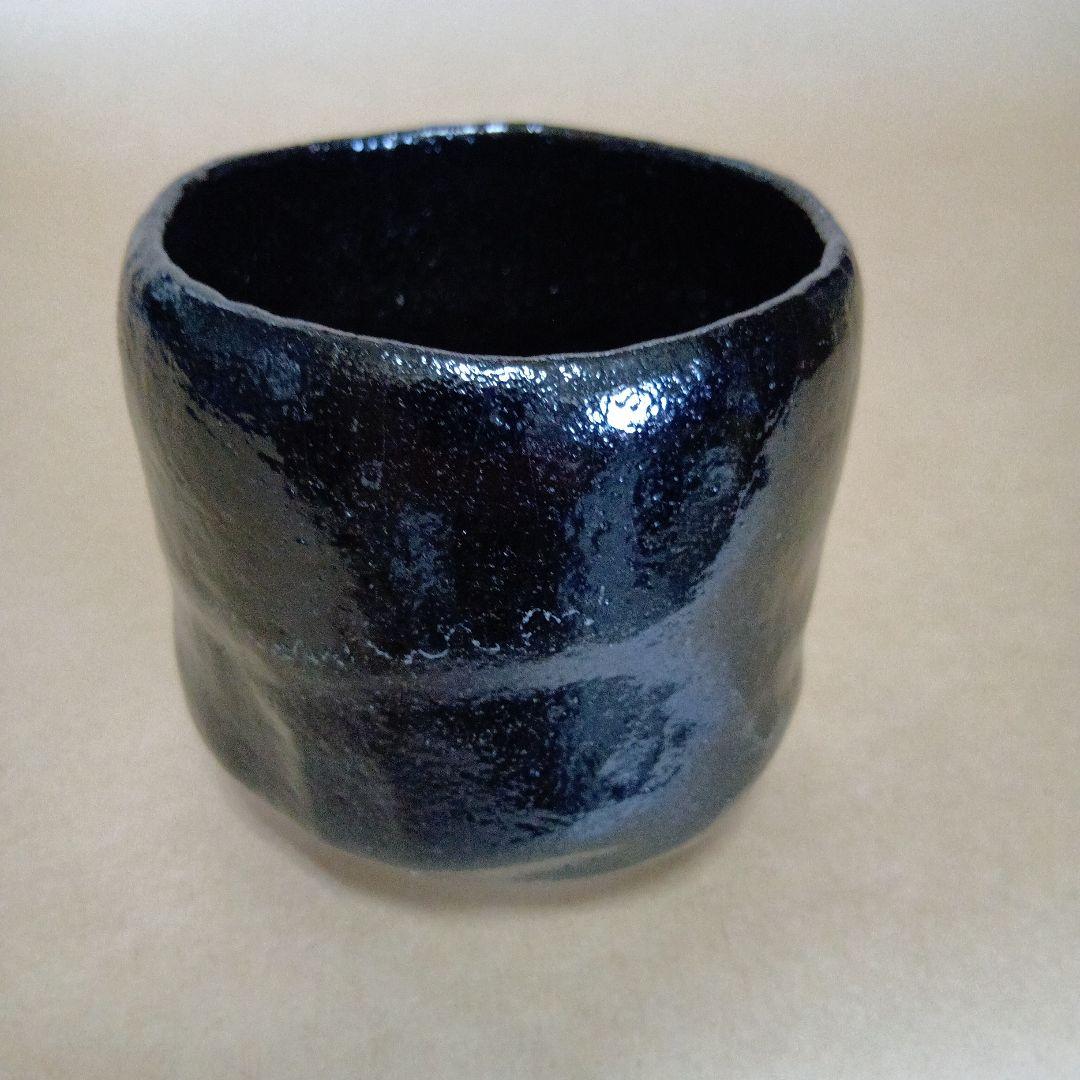 茶道具　黒楽筒茶碗 まく釉