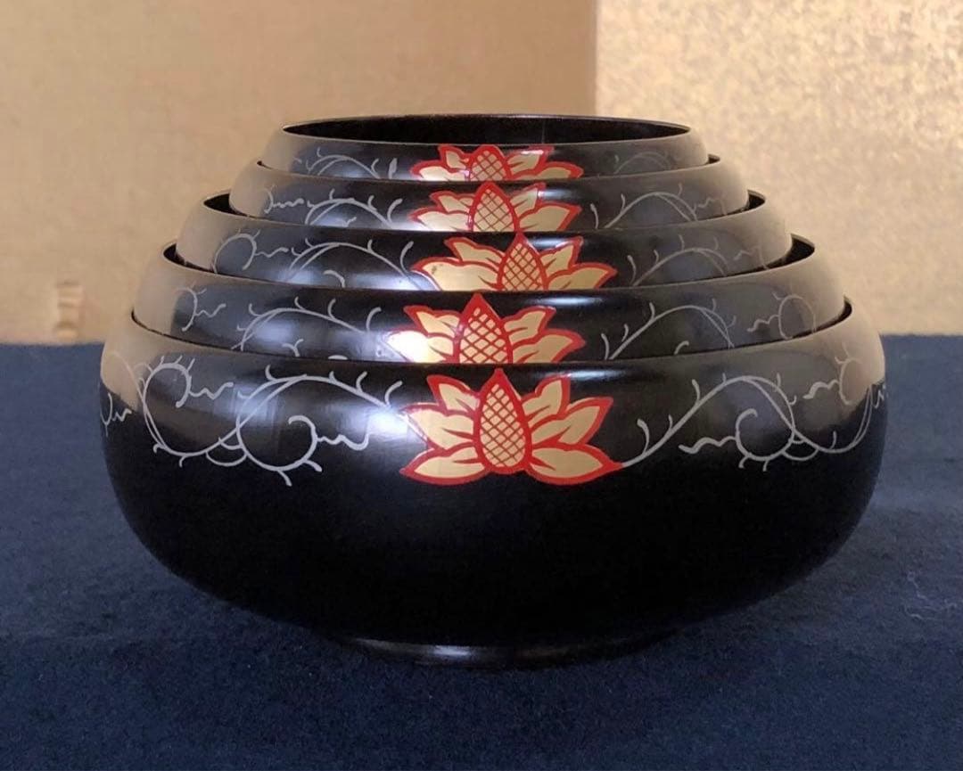 《R》輪島塗 会席五ツ揃小鉢5客 蒔絵付 木製漆器　251007あ7