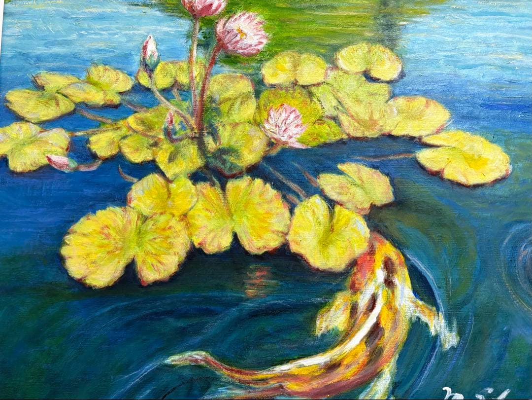 油彩原画　『睡蓮』　F8キャンバス　額装品