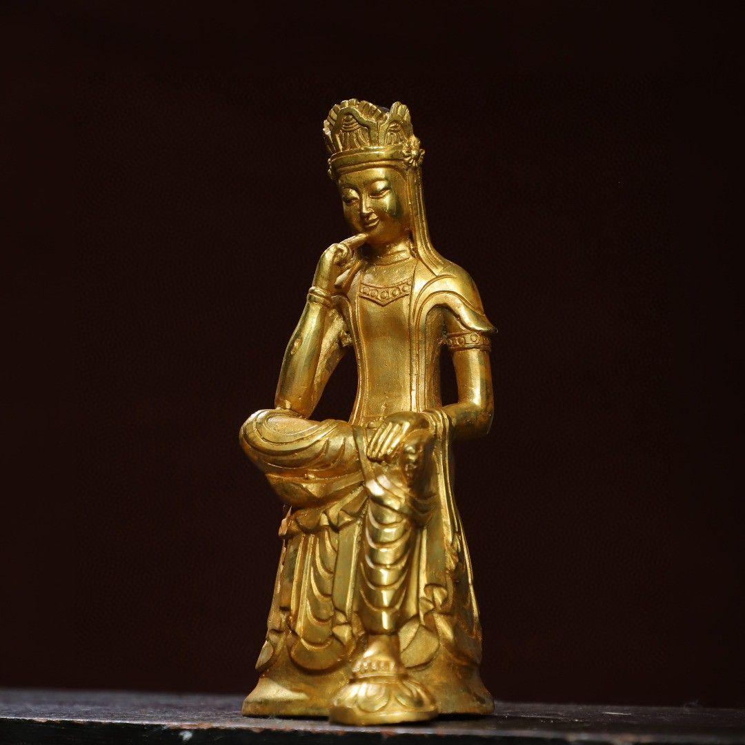 仏教美術 仏像 宝冠自在思惟菩薩像仏堂 家内 供養 銅製 彫刻 置物 開運 風水