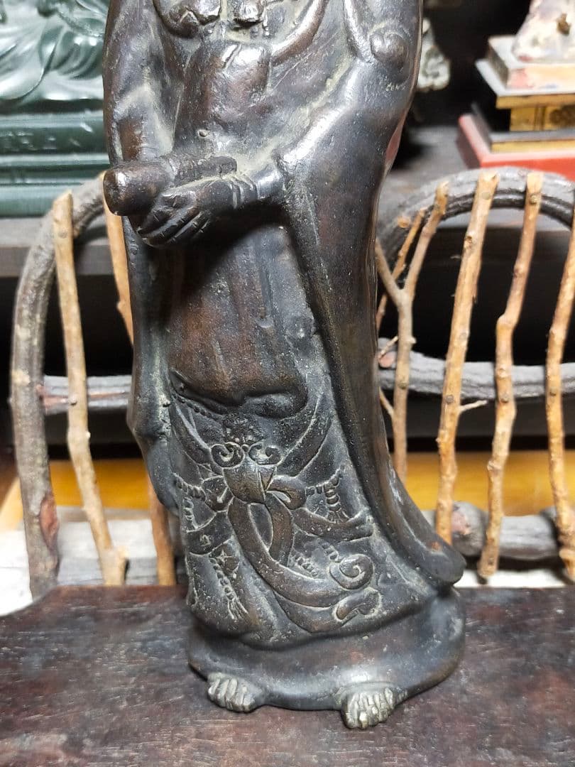 ♥☆彡　とても古い　銅製　観音像　立像　観音様　白衣観音　仏像　骨董　レトロ