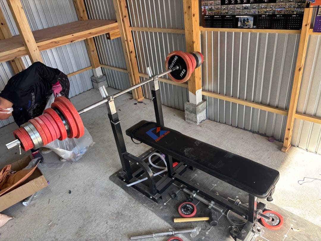 トレーニングベンチ バーベル・プレート付き 105kg