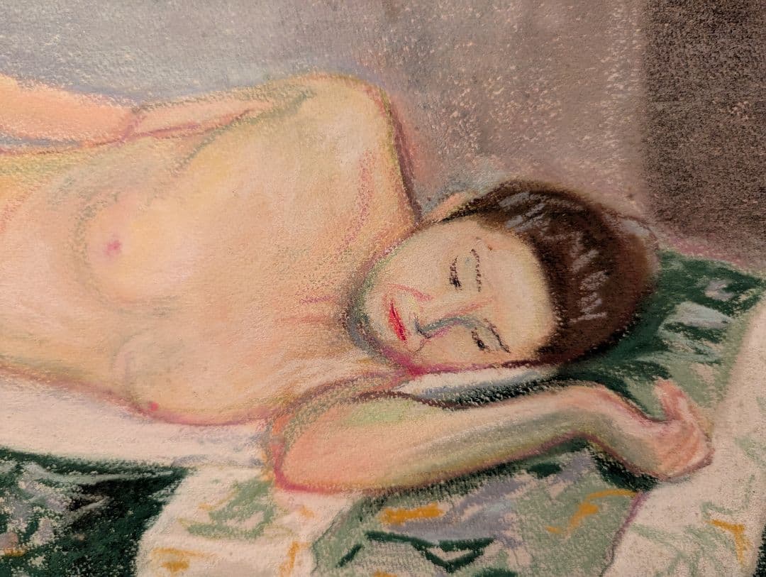 パステル画 木製額ガラス入り くつろぐ