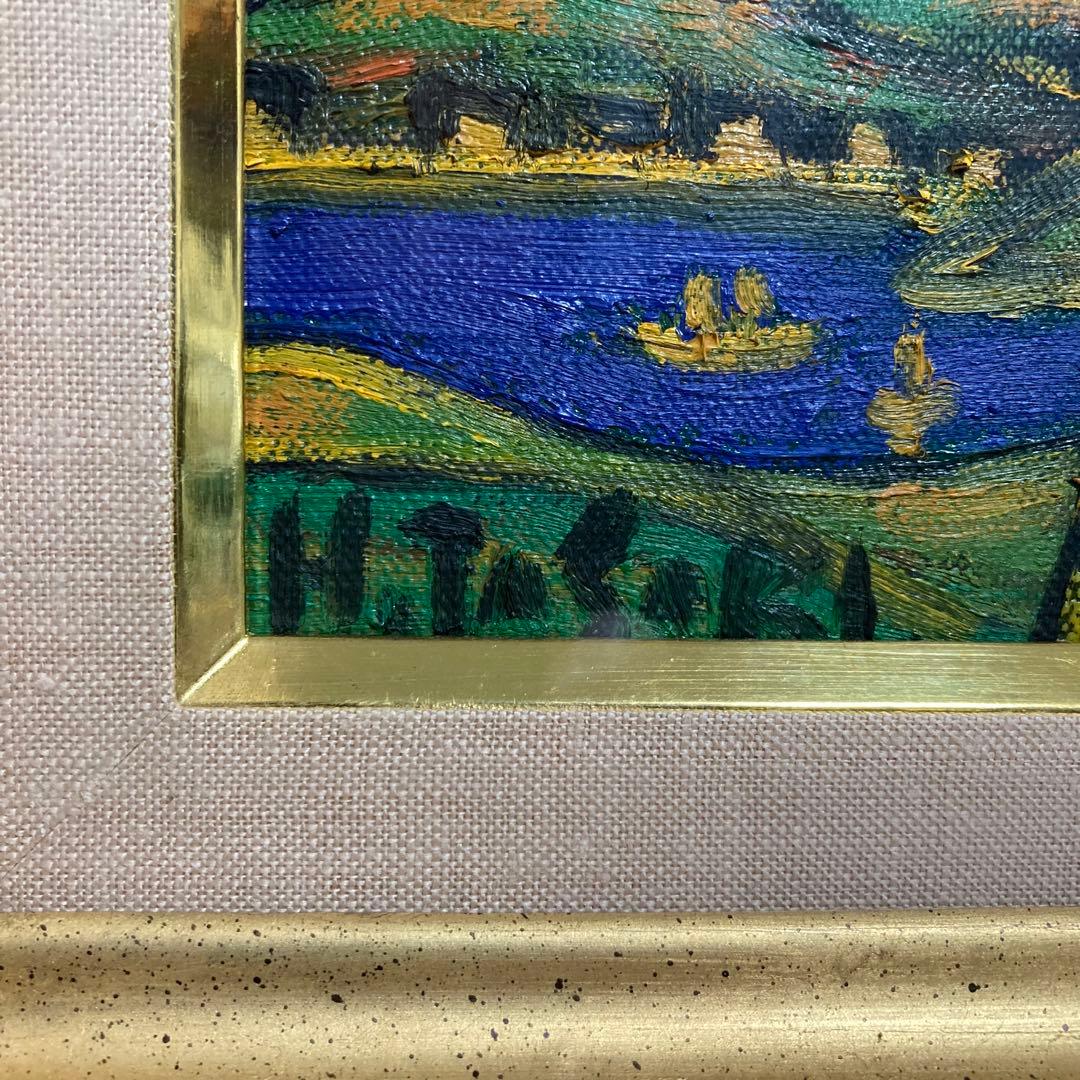 【真作保証】田崎広助「朱富士」油彩0号 直筆サイン 裏書き 鑑定書有り 赤富士