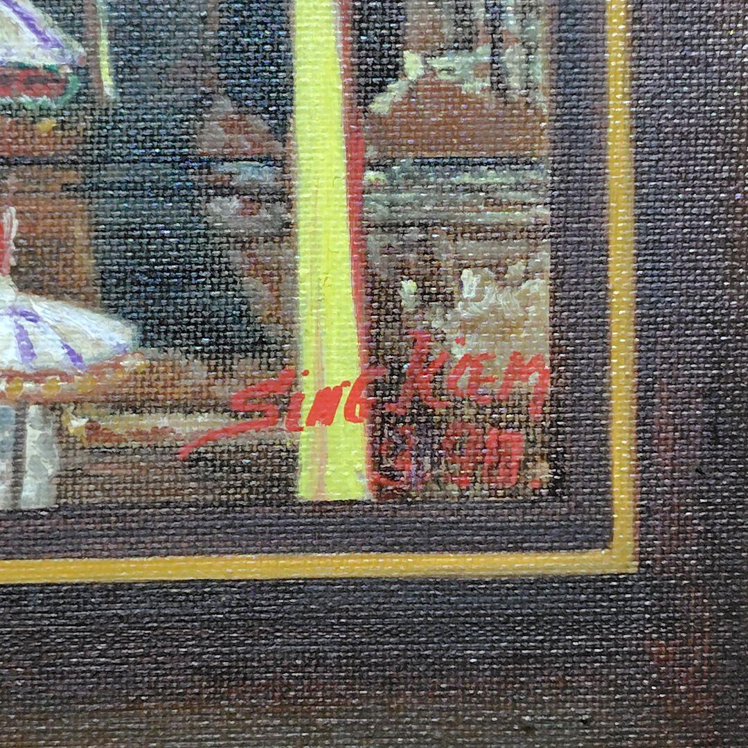 油彩 キャンバス 彫刻額縁 寺院の祭りバリ島