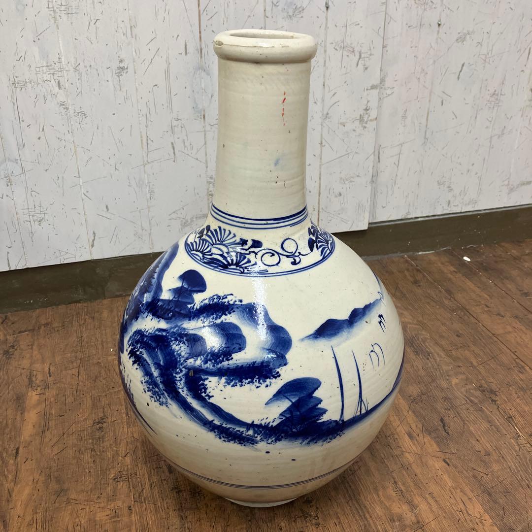 C-5 昭和レトロ 特大 染付 山水画 飾り壺 花瓶 骨董 古美術 インテリア
