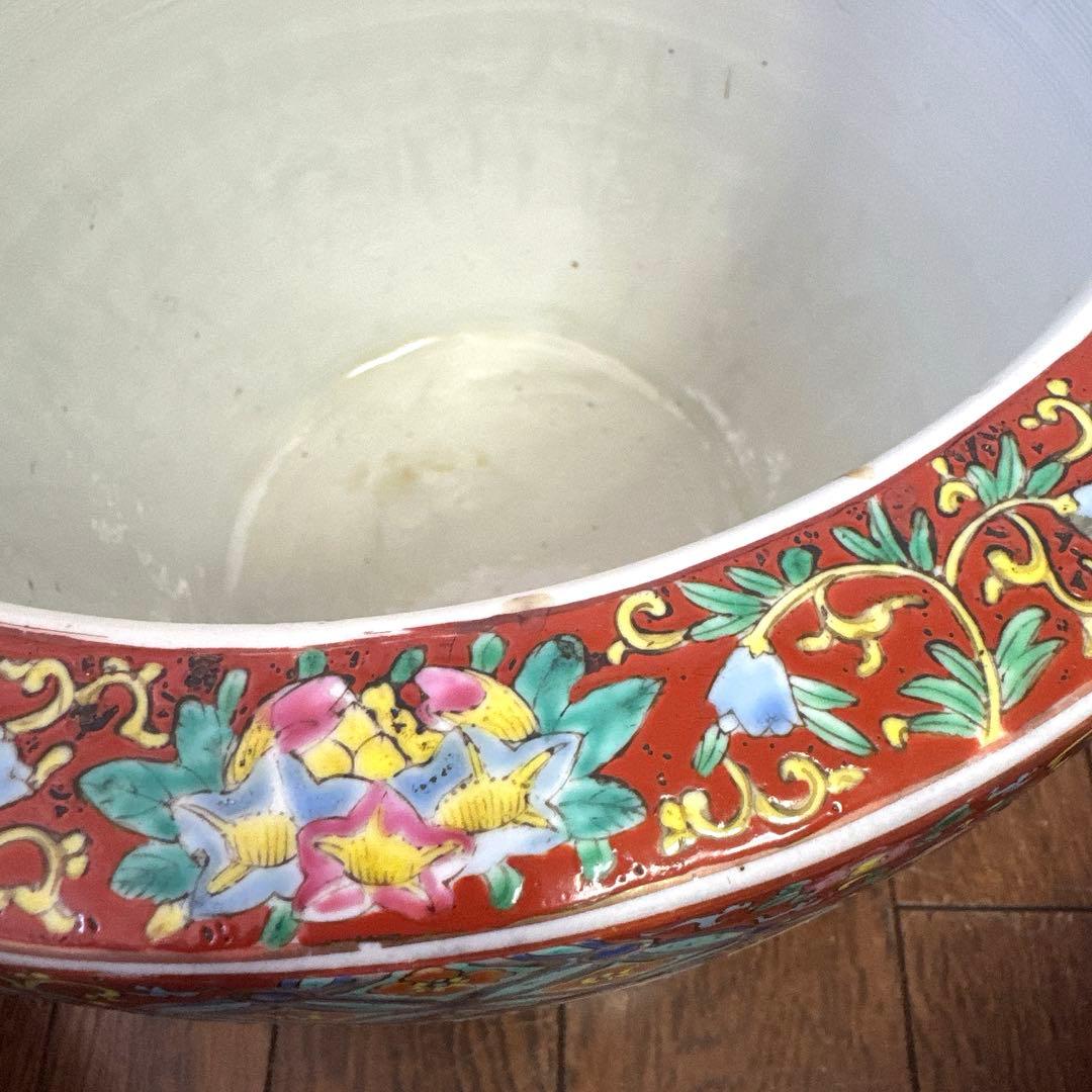 伊万里　十錦手　色絵彩色牡花唐草鳳凰紋　火鉢