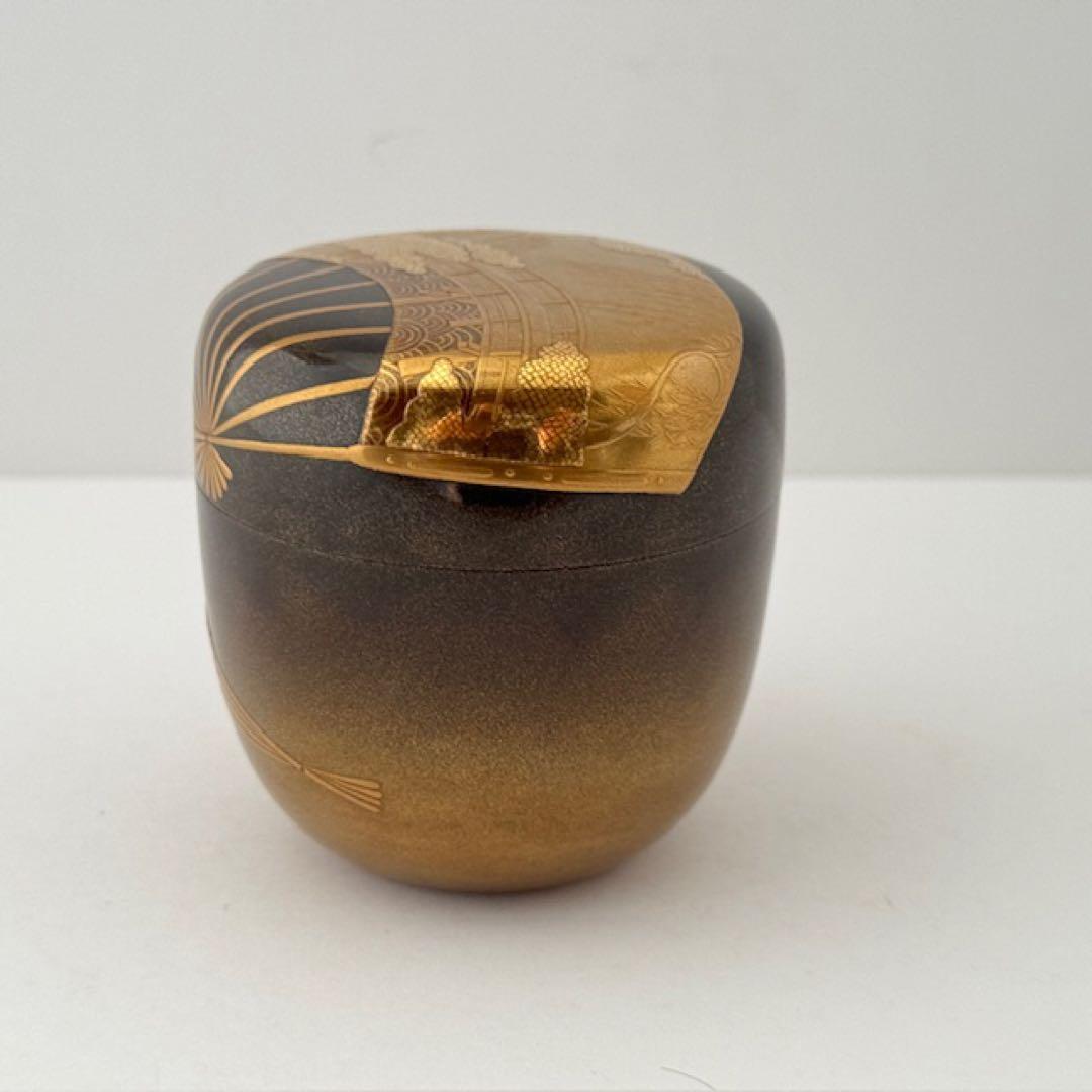 茶道具 裏千家 鵬雲斎 大宗匠 在判箱 扇面蒔絵大棗 柳橋 常庵造 茶道