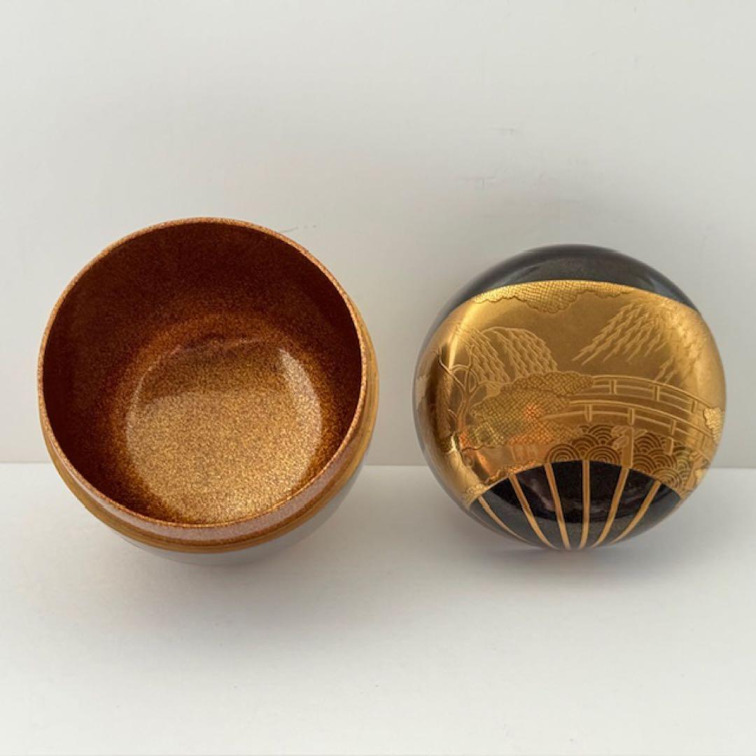 茶道具 裏千家 鵬雲斎 大宗匠 在判箱 扇面蒔絵大棗 柳橋 常庵造 茶道