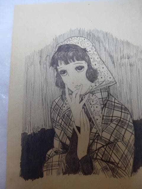 大正ロマンの画家、山根幸雄／由紀雄の肉筆の画稿です。中原淳一と同時代です／３