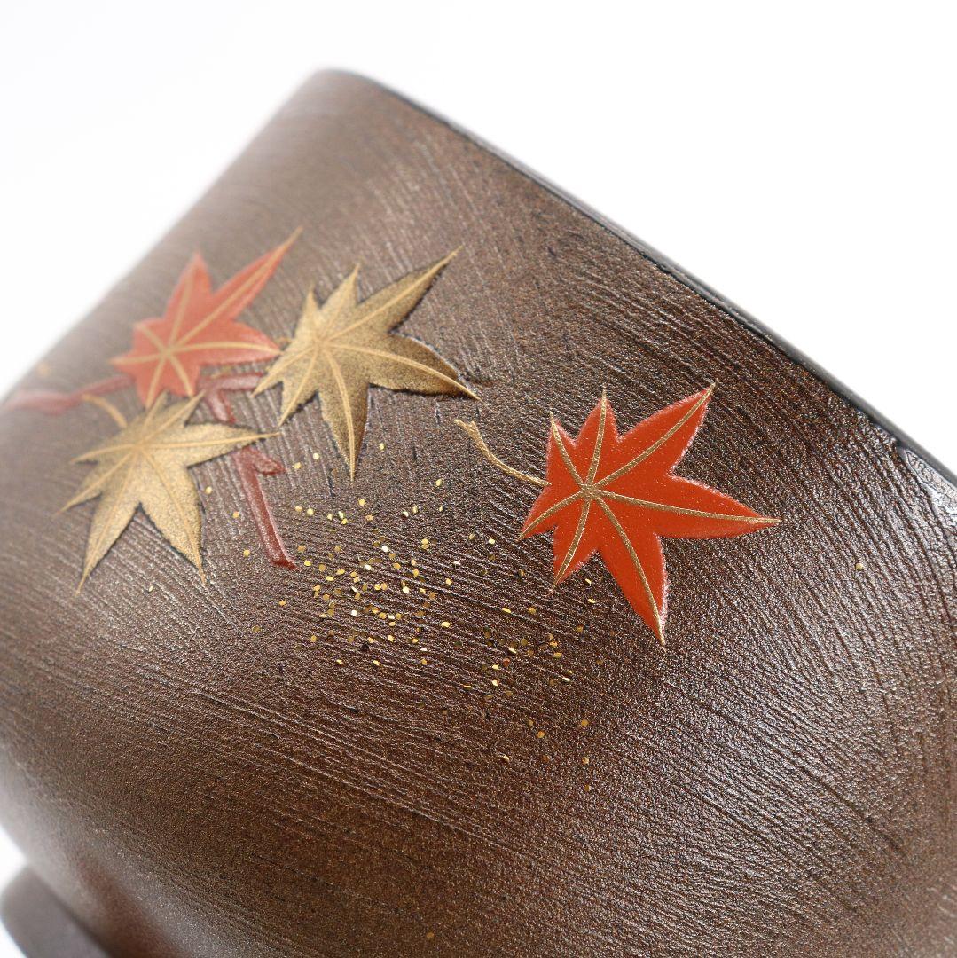 吉田華正作 竜田川蒔絵 内梨子地 漆茶碗 茶道具 共箱共布　ON508　DC2