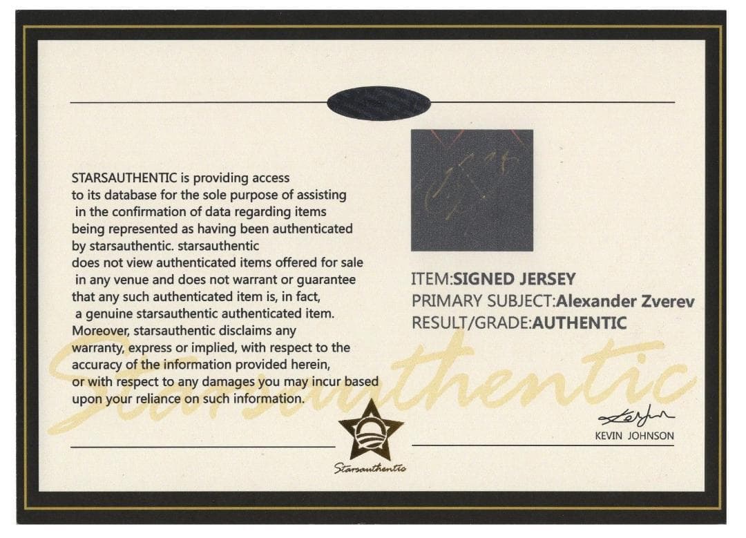 直筆サイン入りユニフォーム アレクサンダー・ズベレフ プロテニス選手