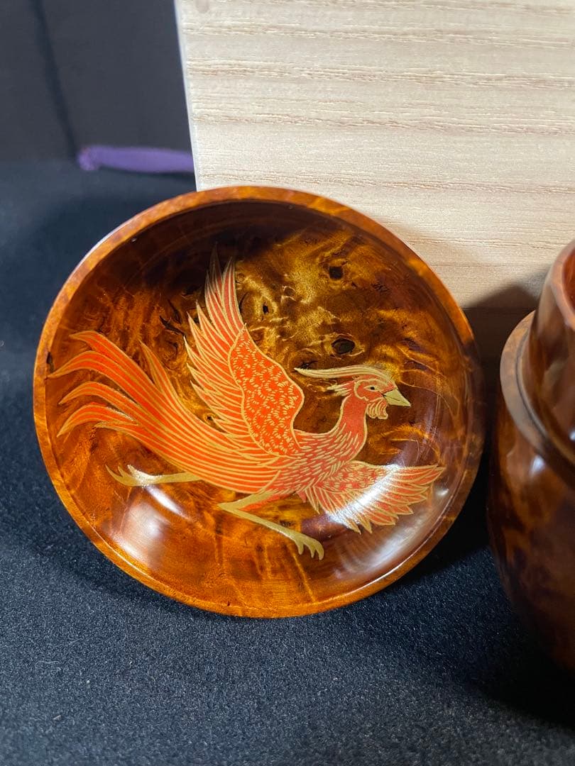 特上杢！ 棗なつめ　特上花梨瘤工芸品　蒔絵鳳と亀　長生き縁起物　茶入れ　茶道具