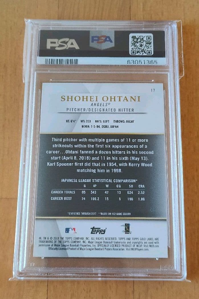 大谷翔平　PSA10 完美品　二刀流　TOPPS 2018　ルーキーカード②