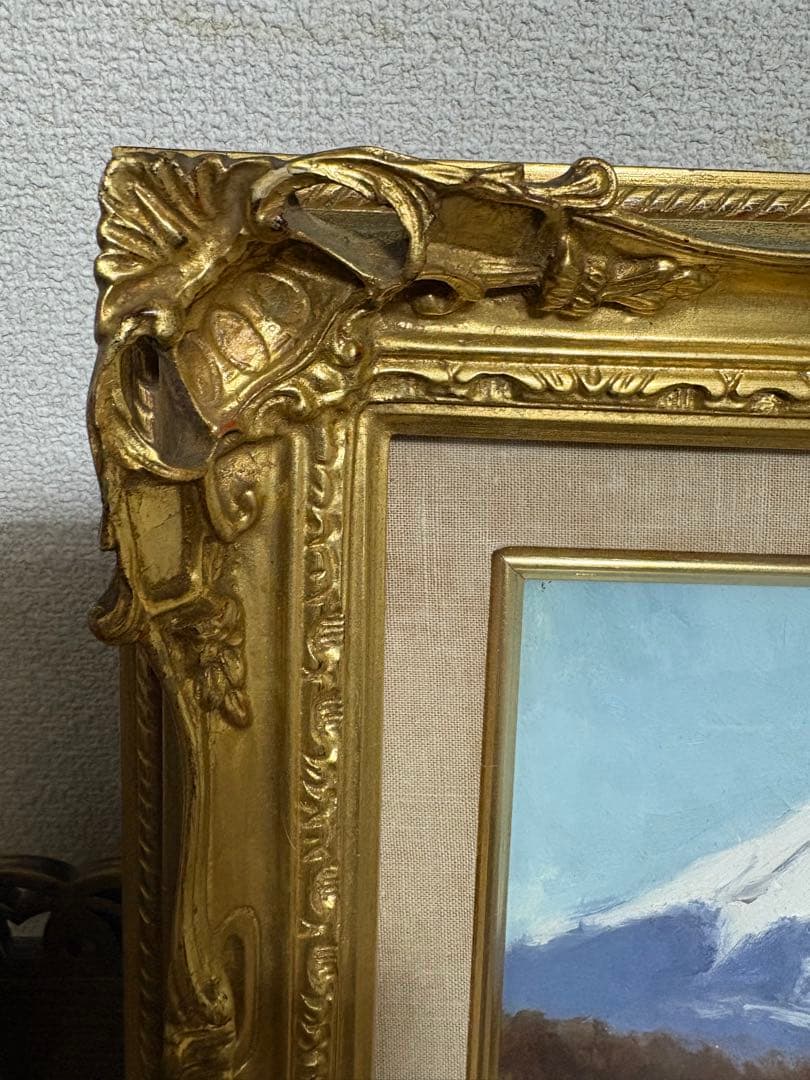 小渓住久　油彩画「富士快晴 忍野にて」真作　額付き