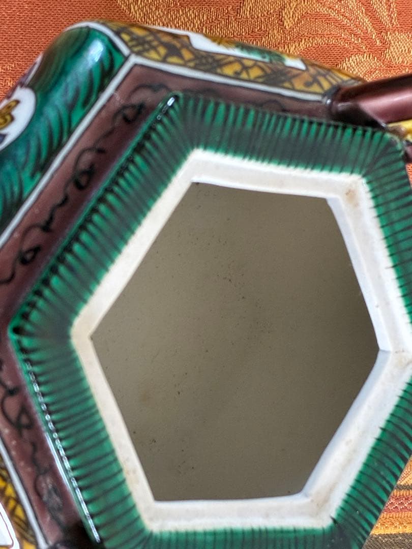 骨董＊九谷焼＊香炉＊陶器＊六角形＊獅子蓋付香炉＊年代物＊美品＊