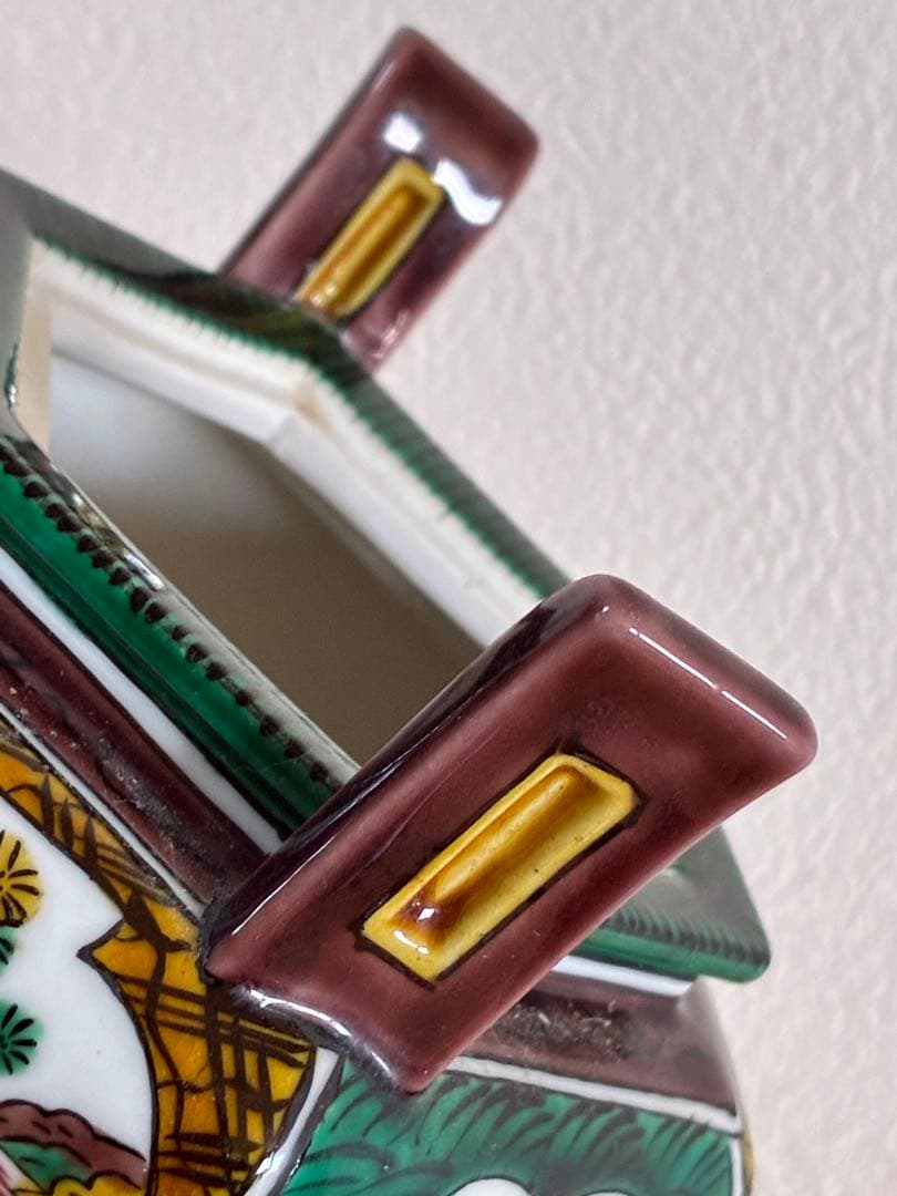 骨董＊九谷焼＊香炉＊陶器＊六角形＊獅子蓋付香炉＊年代物＊美品＊