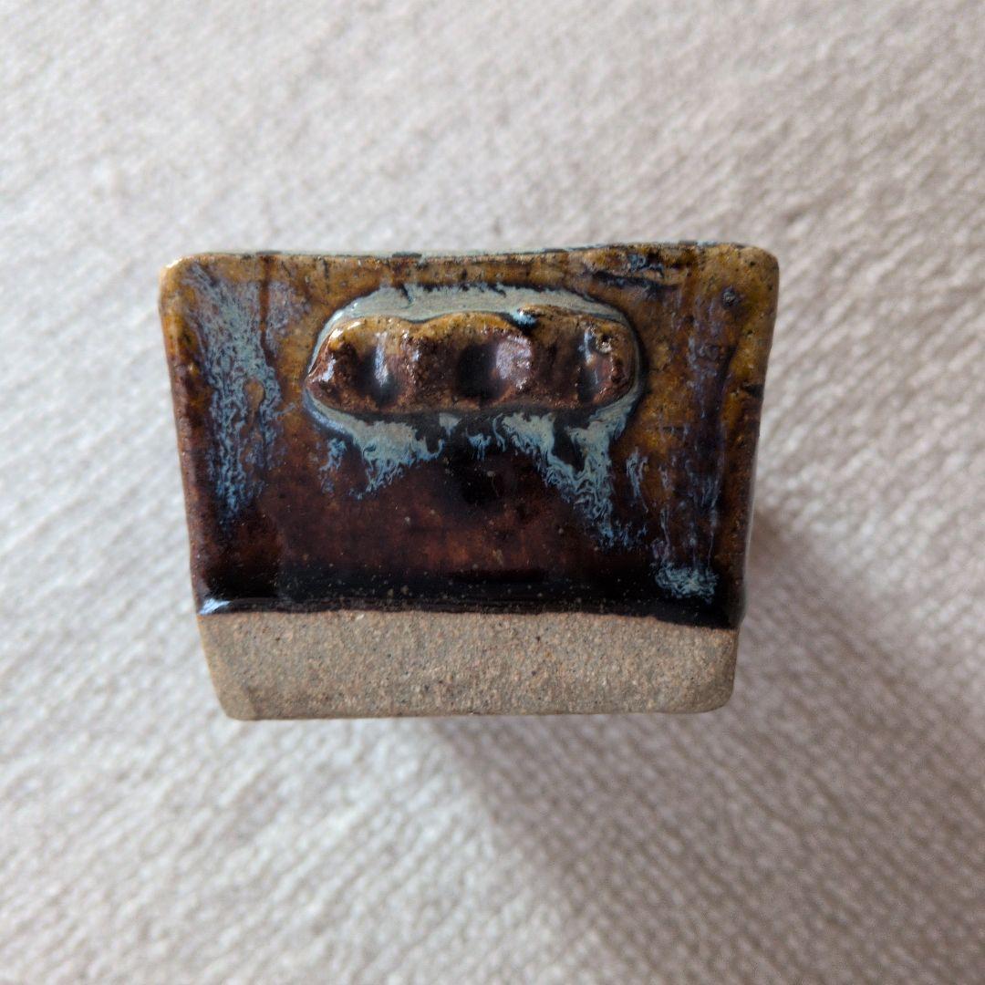 【美品】長方形 陶器 茶色と青のグラデーション　工芸品　陶芸　植木鉢　豆盆栽