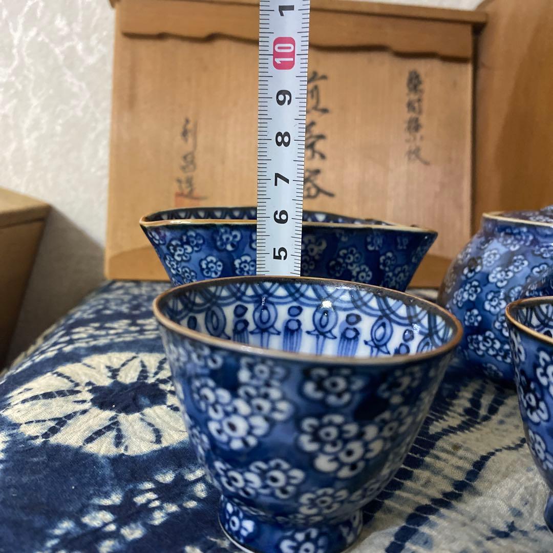 加藤利昌　染付梅小紋　煎茶器