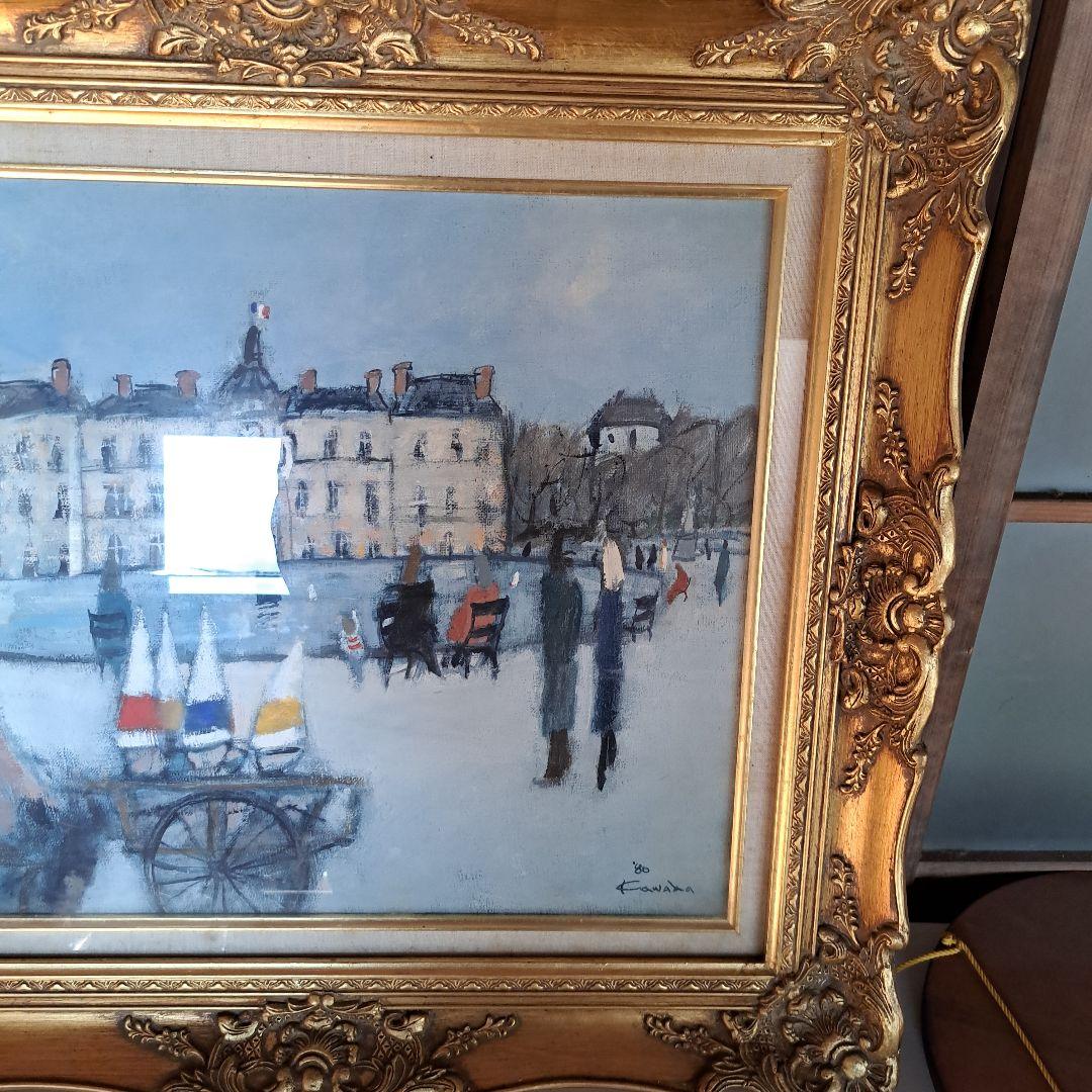 が*ゃ様 川田一　冬の風景 油彩画 金色フレーム