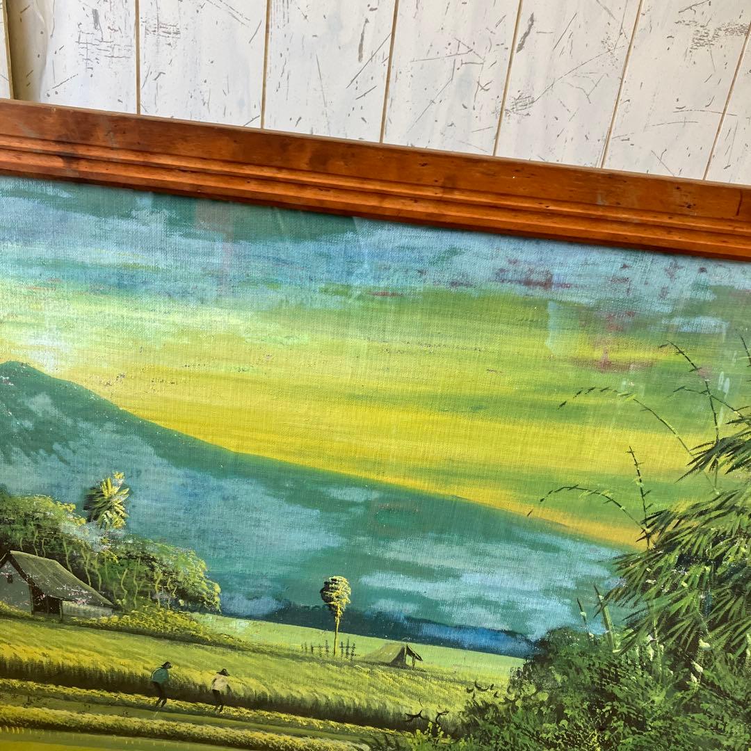 超大型 バリ島 山脈 川 風景画 油彩画 油絵 木製額縁 額装 絵画 壁掛け