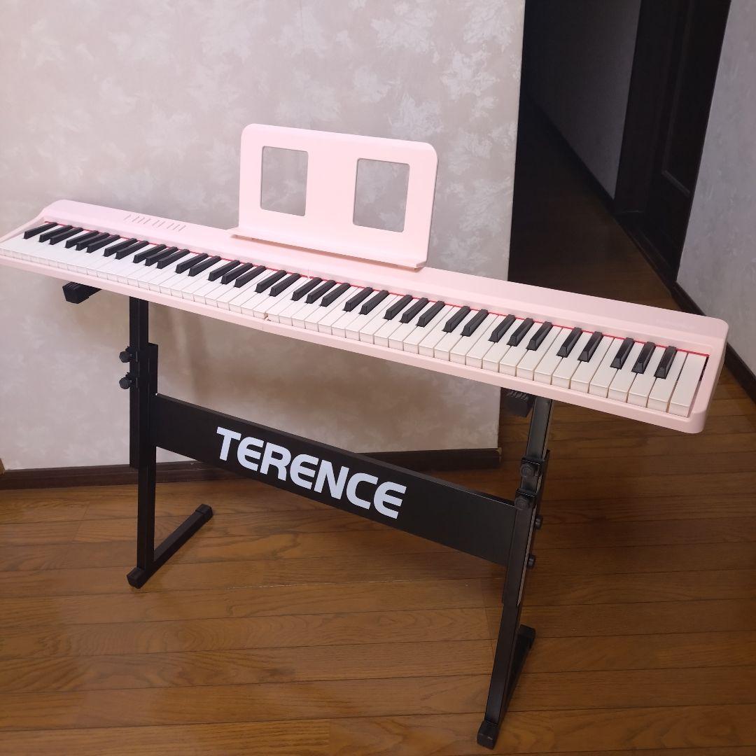 電子ピアノ 88鍵盤 折り畳み式 キーボード スタンド ペタル付き ピンク