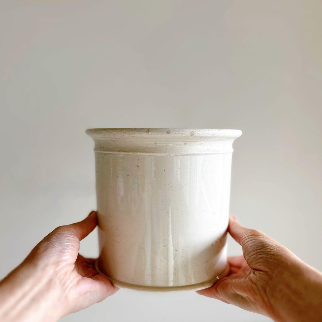 クレイユ・モントロー 白釉 コンフィチュールポット フランス アンティーク 特大