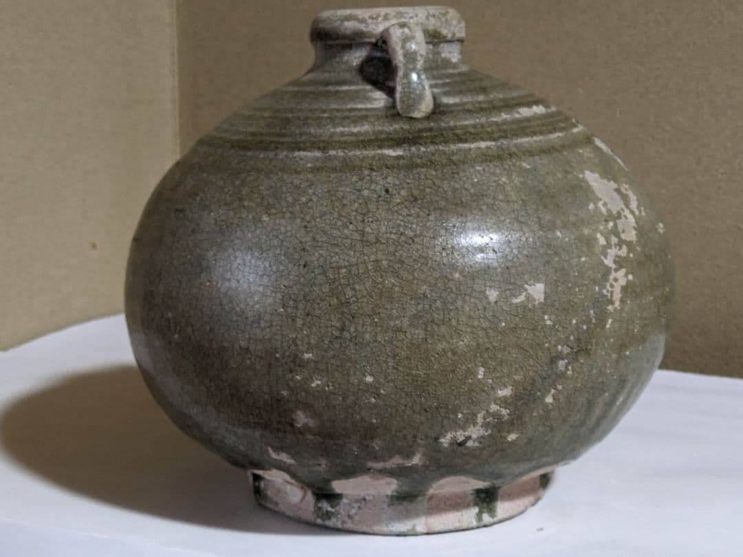 ♦中国 古玩 古美術 古陶磁 青磁 双耳瓶 小壺 類品宋時代 出土発掘品骨董品