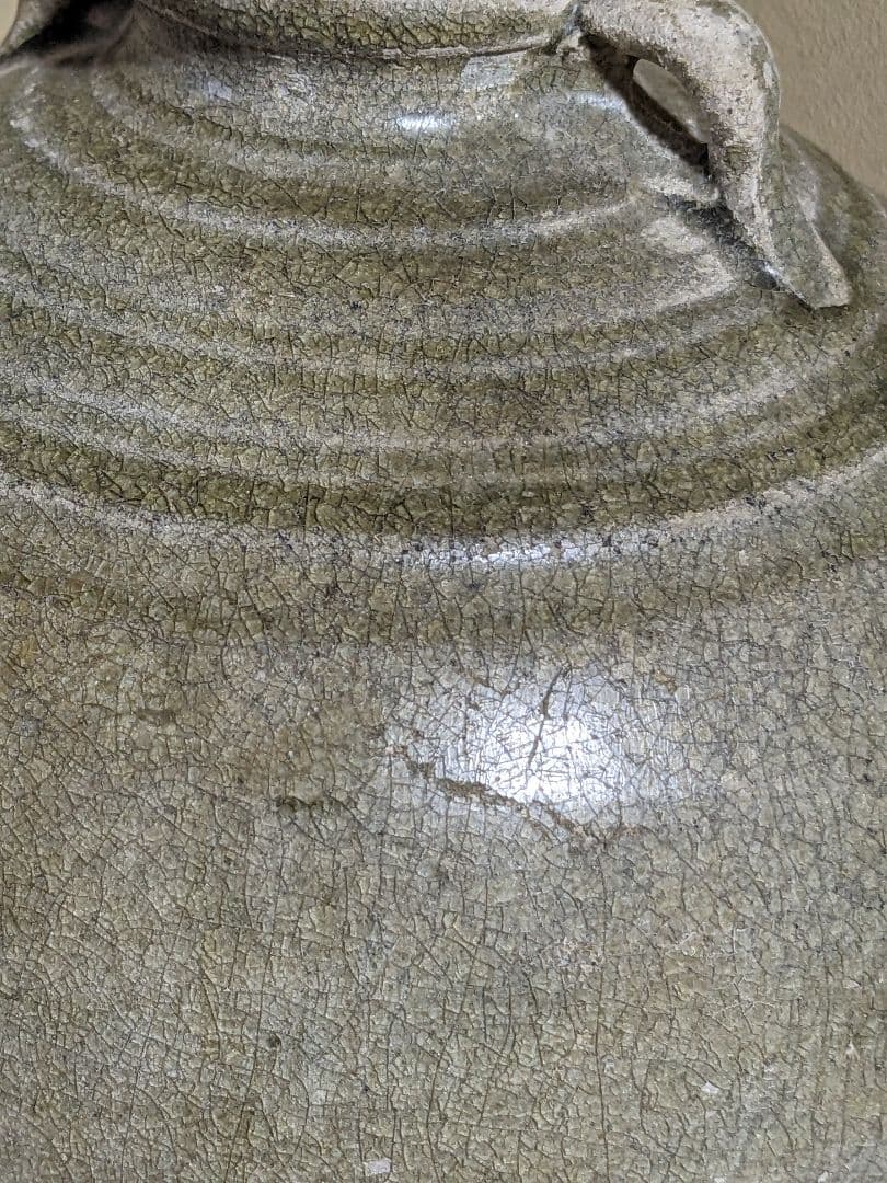 ♦中国 古玩 古美術 古陶磁 青磁 双耳瓶 小壺 類品宋時代 出土発掘品骨董品