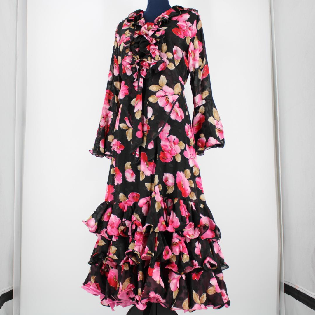 【フラメンコ衣装】ブラック×花柄 primaboutique ワンピース ドレス