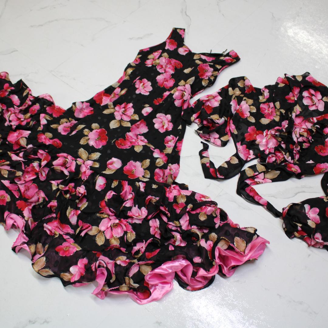 【フラメンコ衣装】ブラック×花柄 primaboutique ワンピース ドレス