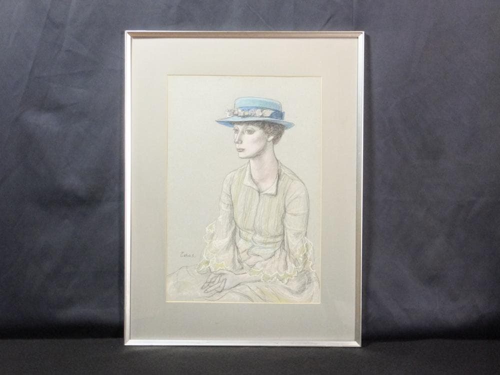 寺島龍一　直筆サイン『女性』ペーパーにパステル画 10号 0313B