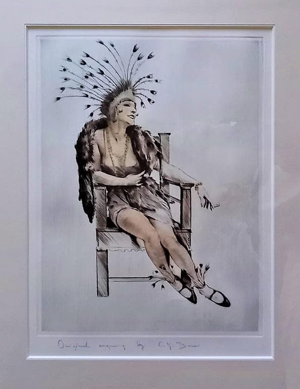 作者不詳サインはC.y bana　外国人画家による「踊り子」　リトグラフ　金縁額