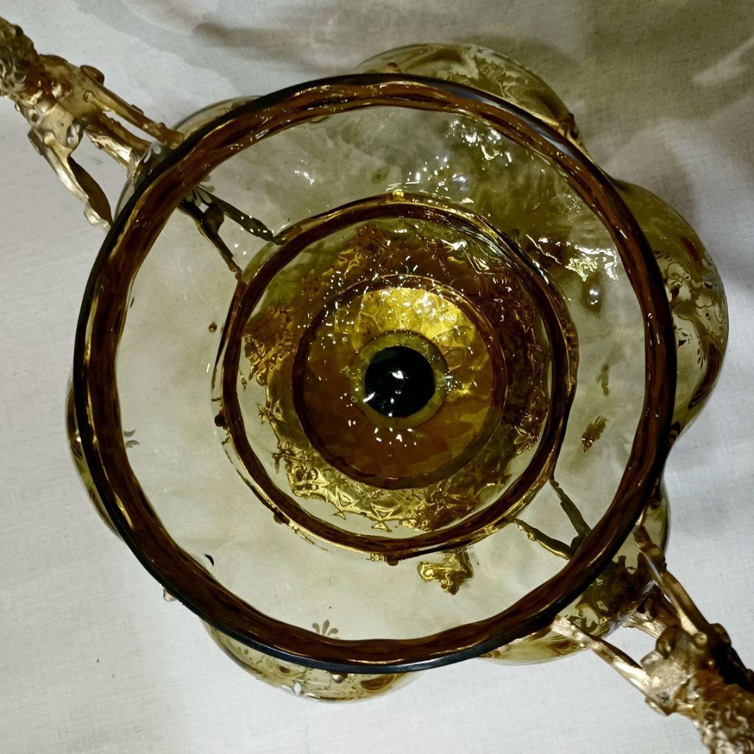 年代物 西洋アンティーク 特大 装飾 ガラス スープジャー 金工 彫刻 彫金